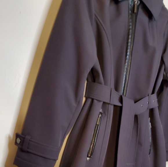 Michael Kors Smokey Gray Zip-Up Belted Jacket with Removable Hood - Picture 2 of 15